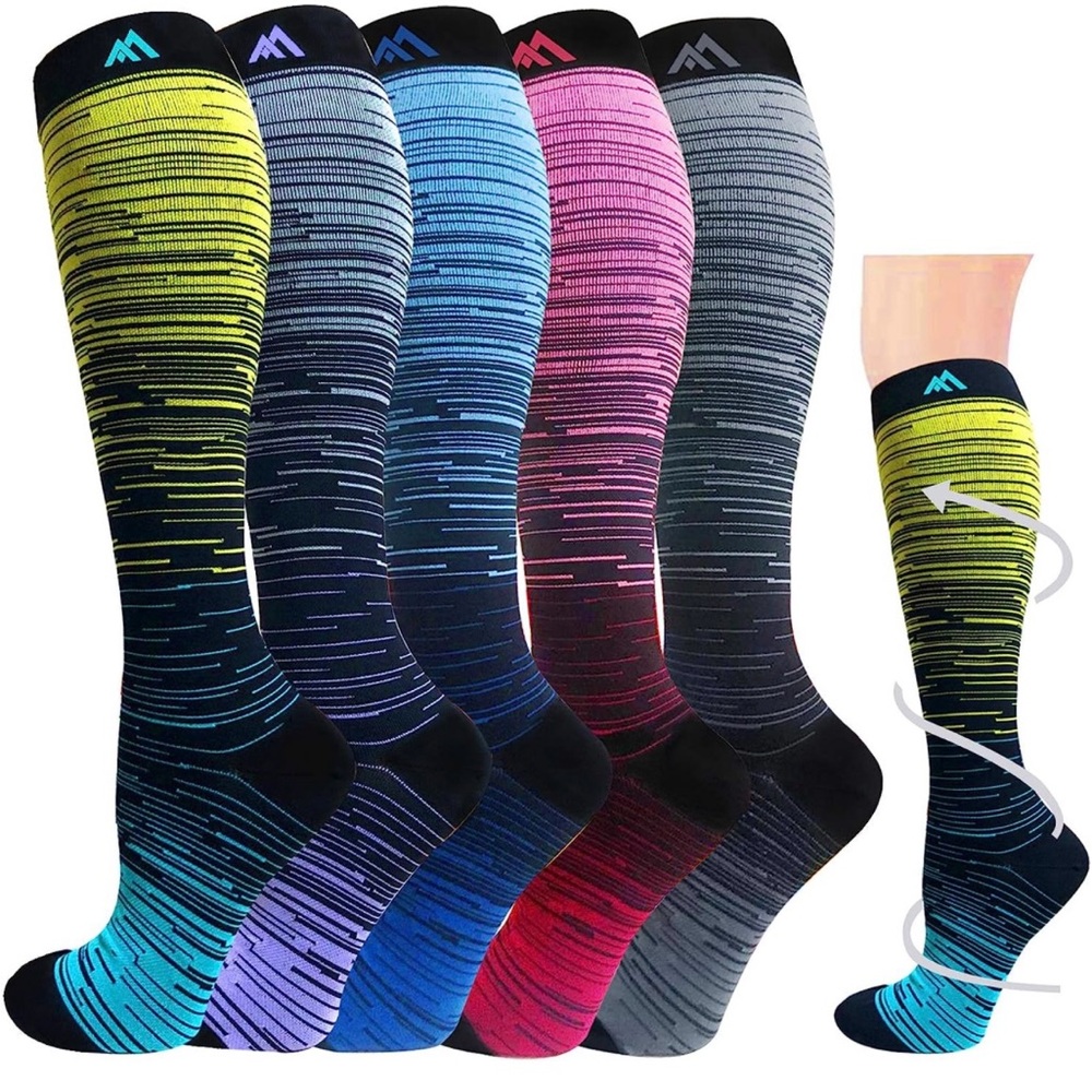 5 Pairs Graduated Compression Knee Socks 20-30mmhg, Size L/XL, Hi Clasmix